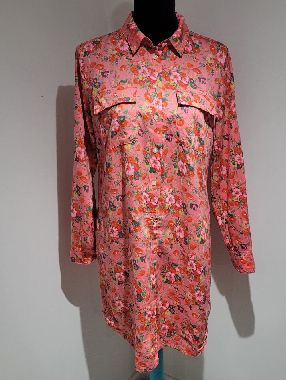 Gap Women's 100% Cotton Floral Button-down Tunic Dress Small Pink Casual
